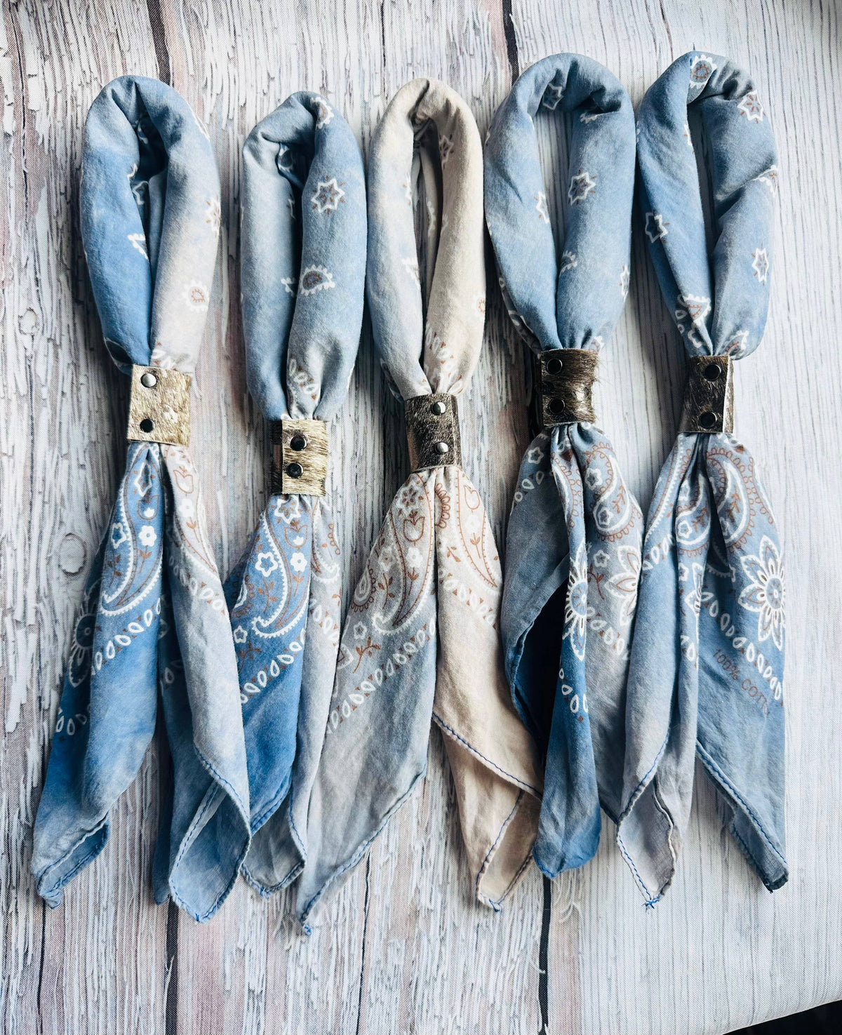 DENIM HUES BANDANA W/LEATHER SLIDE