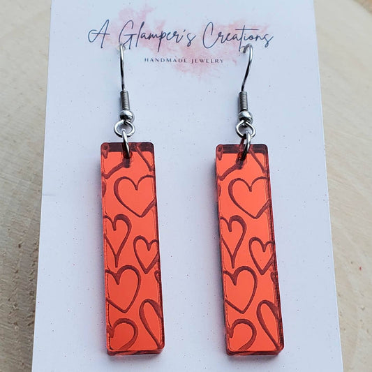 RED MIRROR HEART BARS EARRINGS