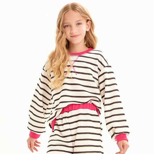 TERRI STRIPED SHORTS AND SWEATSHIRT SET