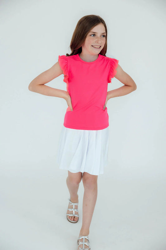 ELLA RUFFLE TEE - NEON PINK