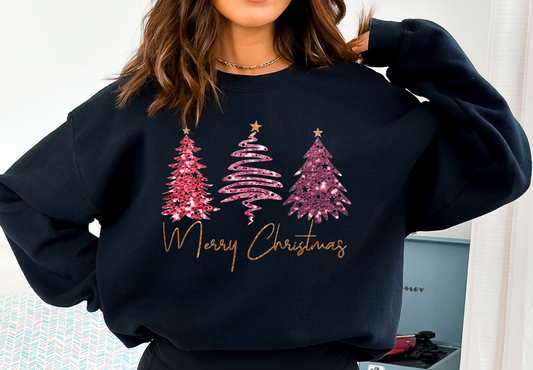 Faux Sequins Preppy Christmas Trees Sweatshirt : 2XL
