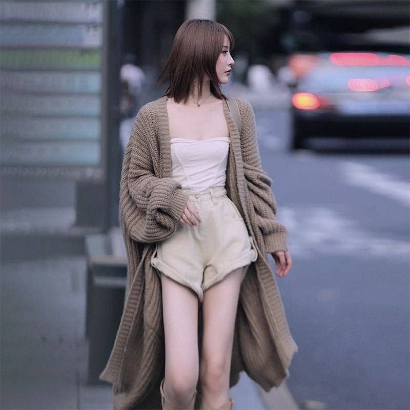 MID-LENGTH LOOSE CARDIGAN - KHAKI