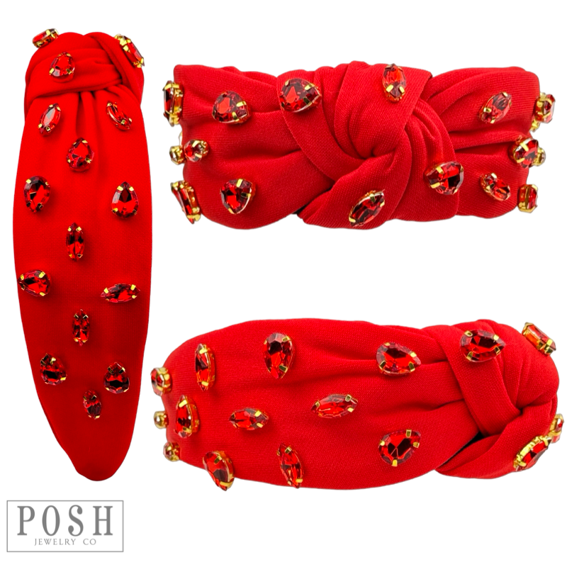 CHRISTMAS COLOR RHINESTONE TOPKNOT HEADBAND - RED