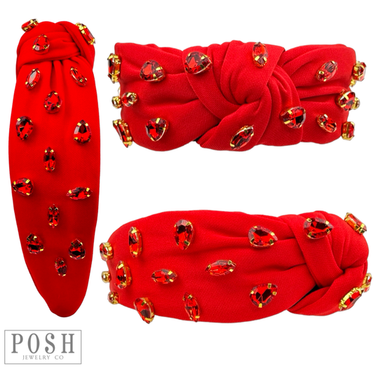 CHRISTMAS COLOR RHINESTONE TOPKNOT HEADBAND - RED
