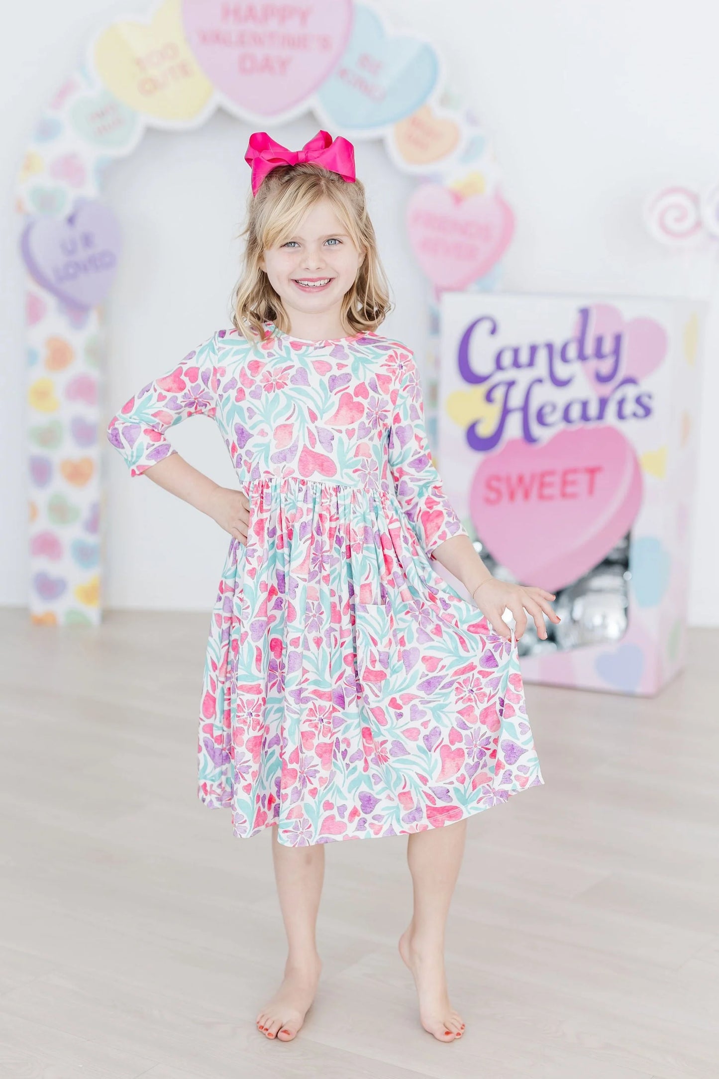 WATERCOLOR HEARTS TWIRL DRESS