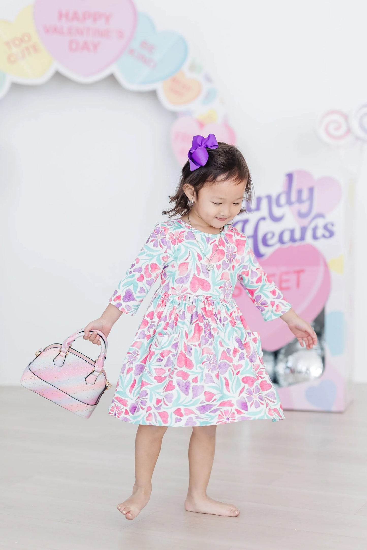 WATERCOLOR HEARTS TWIRL DRESS