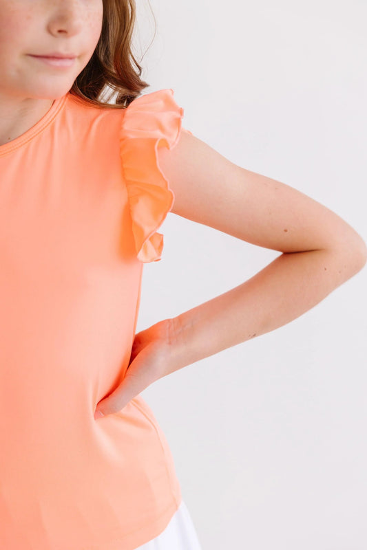 ELLA RUFFLE TEE - NEON CORAL