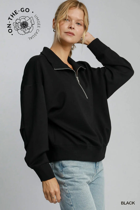 PENNY LUXEKNIT HALF ZIP TOP - BLACK
