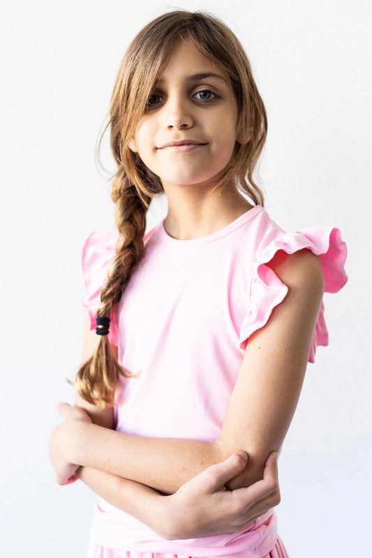 ELLA RUFFLE TEE - BUBBLEGUM PINK