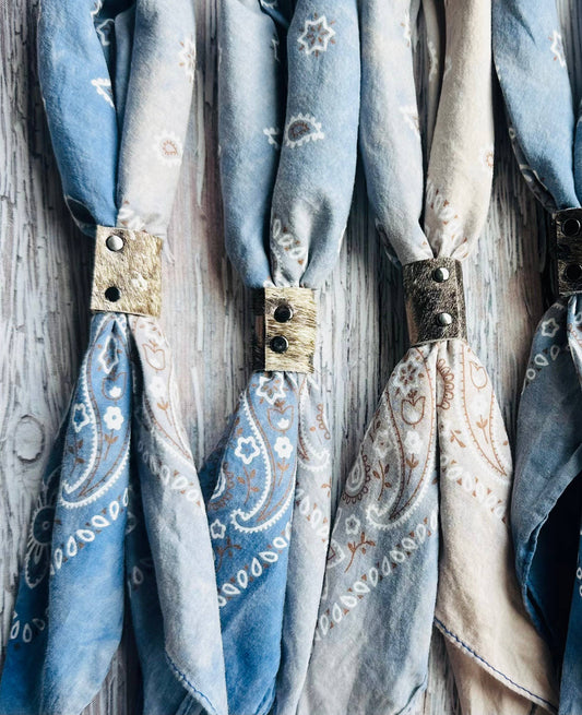 DENIM HUES BANDANA W/LEATHER SLIDE