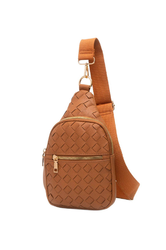Woven Vegan Leather Sling Bag: Brown