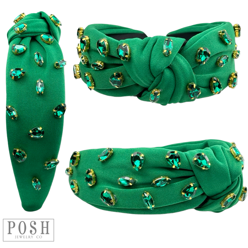 CHRISTMAS COLOR RHINESTONE TOPKNOT HEADBAND - GREEN