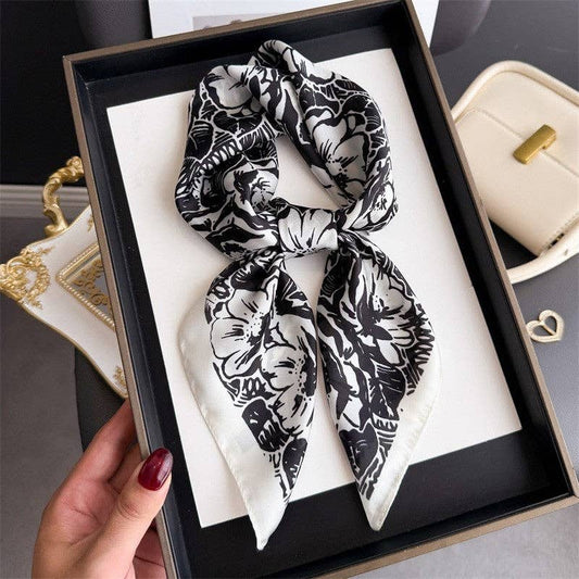 FLORAL PRINT SCARF - BLACK