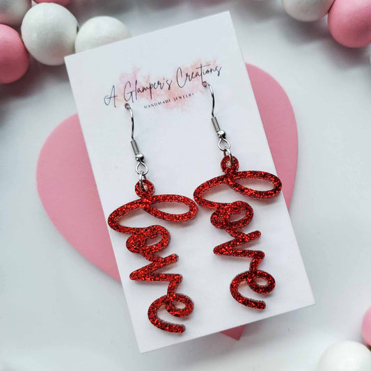 RED GLITTER LOVE EARRINGS