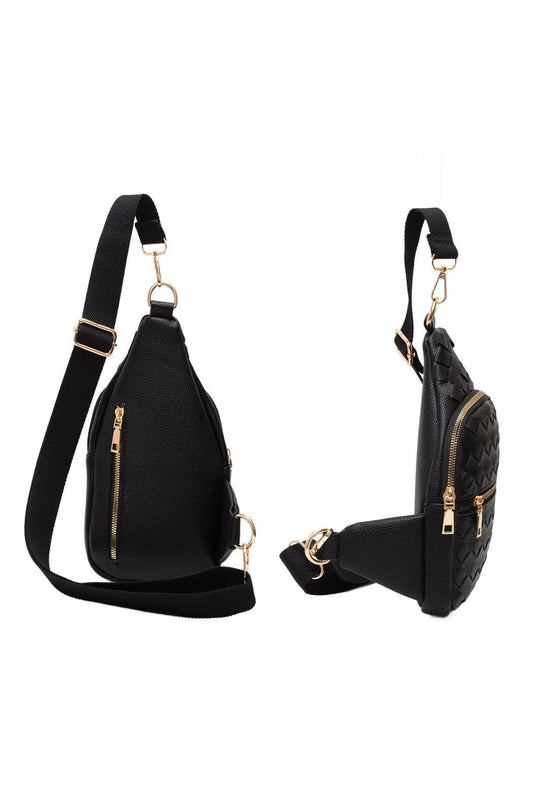 Woven Vegan Leather Sling Bag: Gold