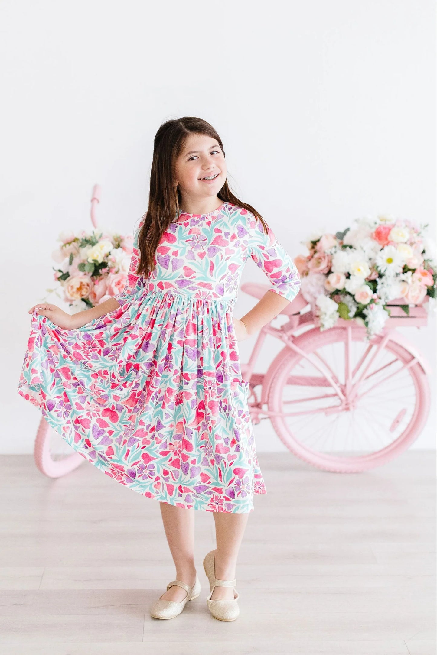 WATERCOLOR HEARTS TWIRL DRESS