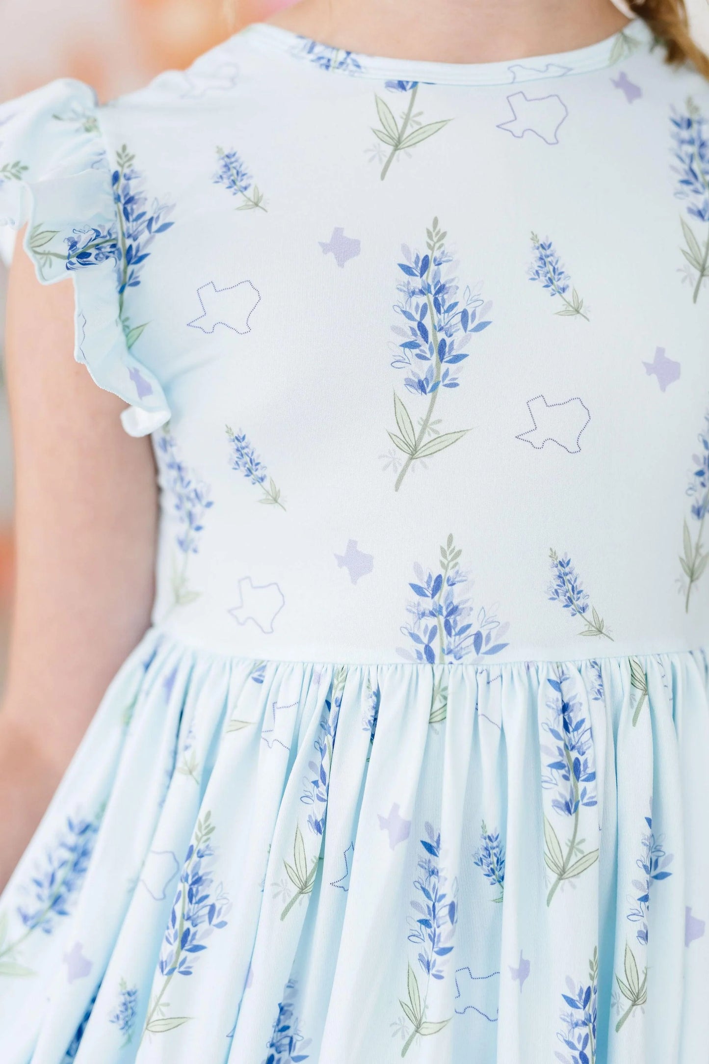 EVIANNA FLUTTER SLEEVE TWIRL DRESS. - TEXAS BLUEBONNETS