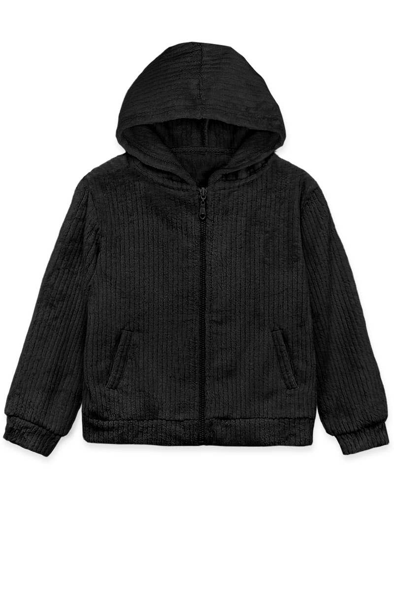 VELVET FUR HOODIE JACKET - BLACK