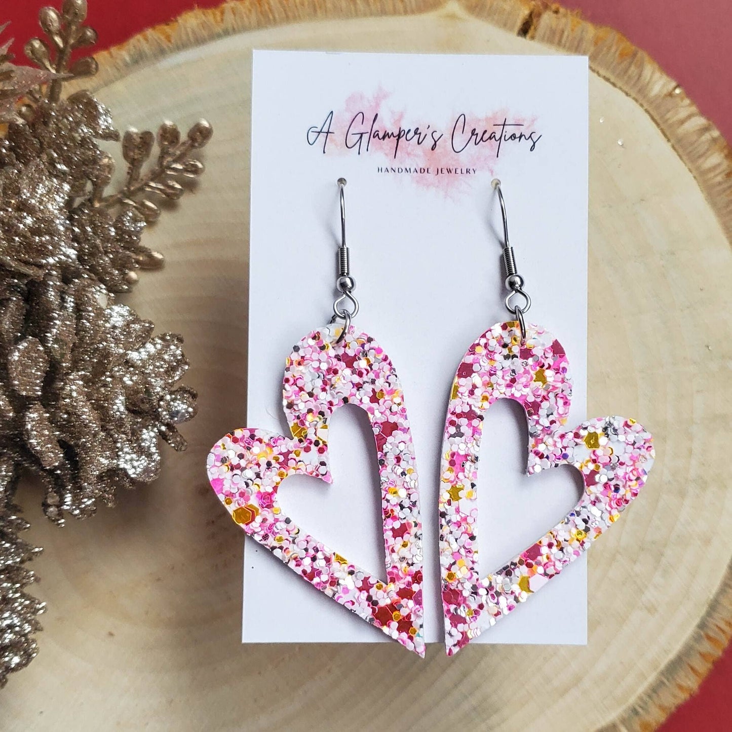 PINK GLITTER HEART EARRINGS