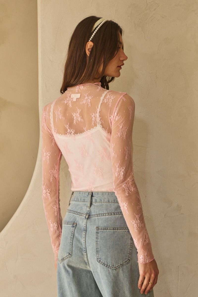 FLORAL LACE TOP - ORCHID PINK