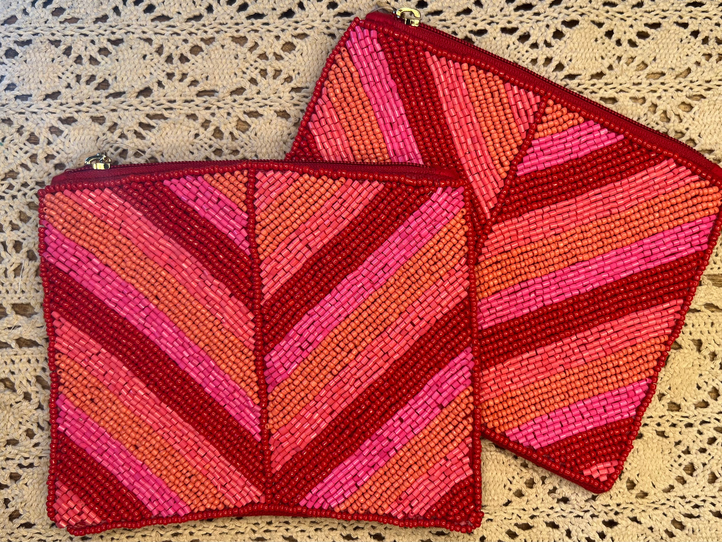 PINK & RED BEADED COIN PURSE