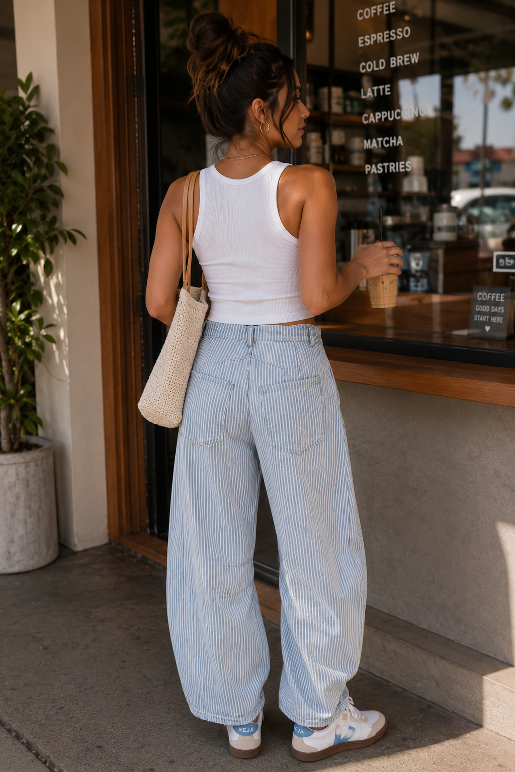 PINSTRIPED BARREL JEANS