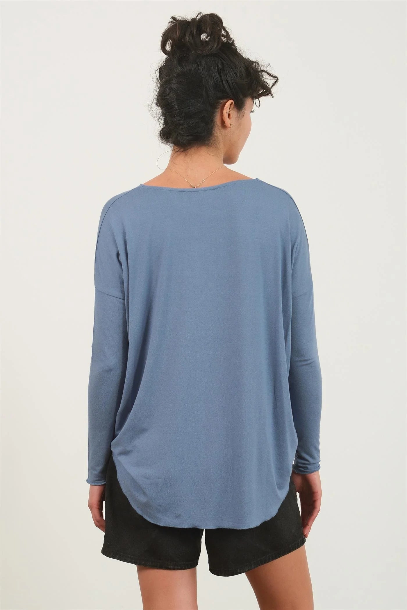 ENTICING ENDEAVORS SURPLICE TOP - GRAY BLUE