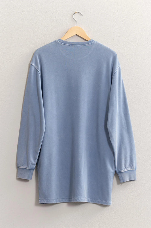 MUST BE LOVE MINI SWEATSHIRT DRESS - GRAY BLUE