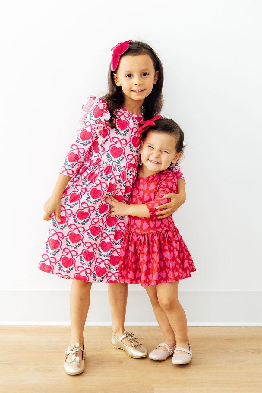FLUTTERING HEARTS RUFFLE TWIRL DRESS