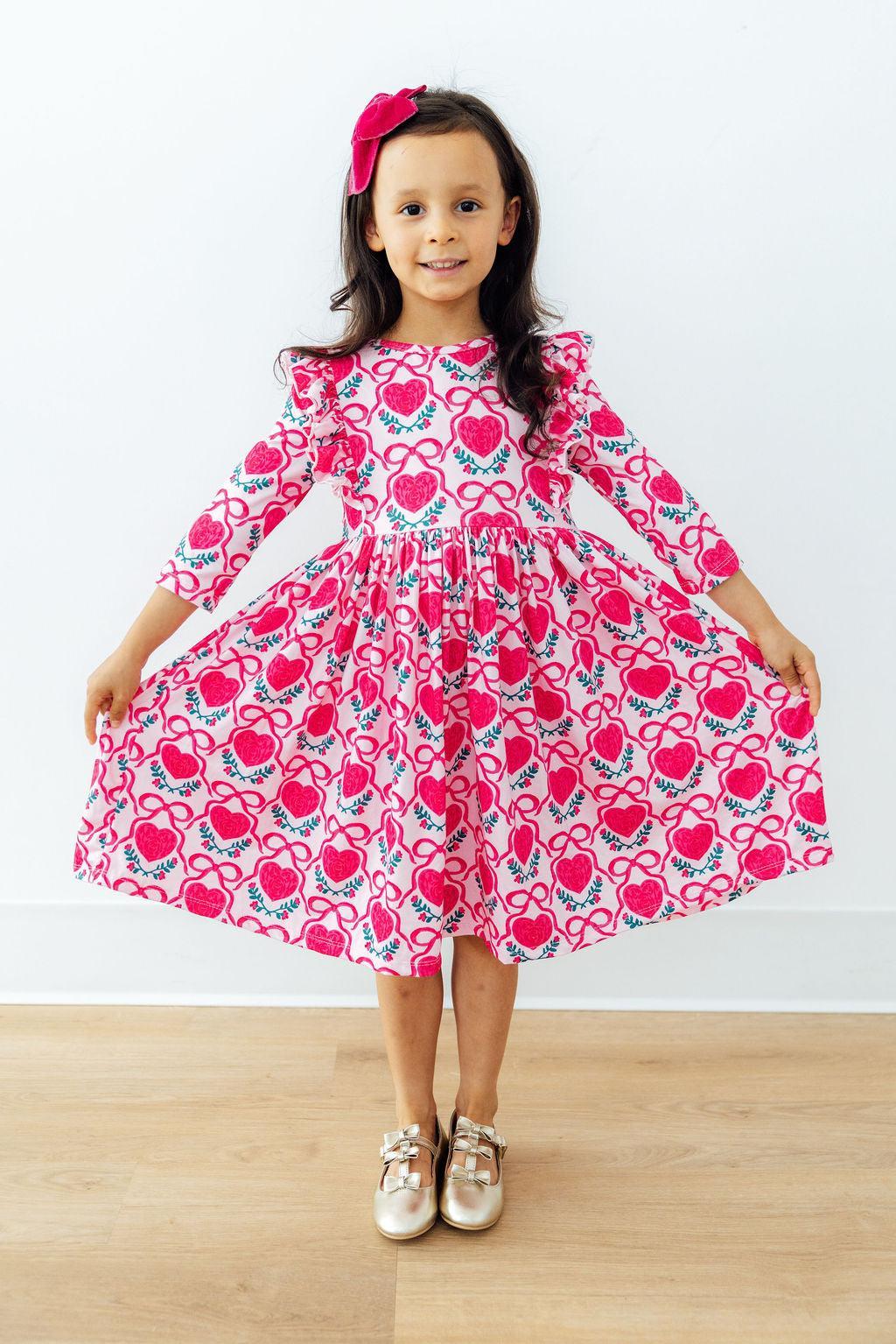 FLUTTERING HEARTS RUFFLE TWIRL DRESS