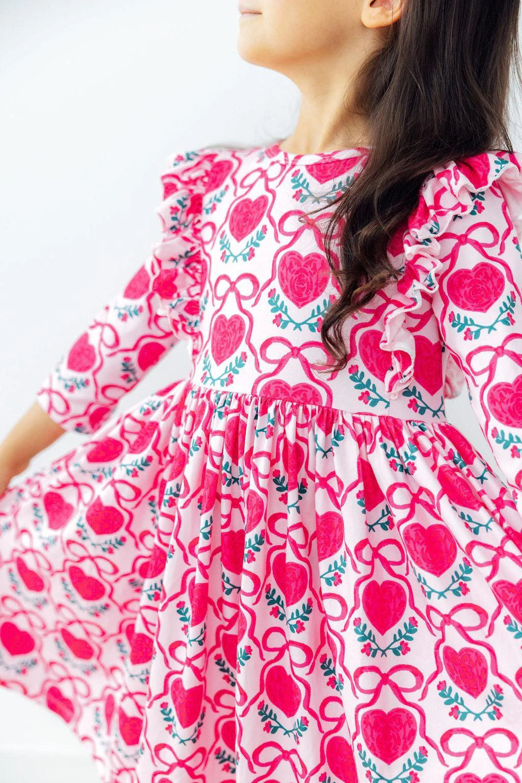 FLUTTERING HEARTS RUFFLE TWIRL DRESS