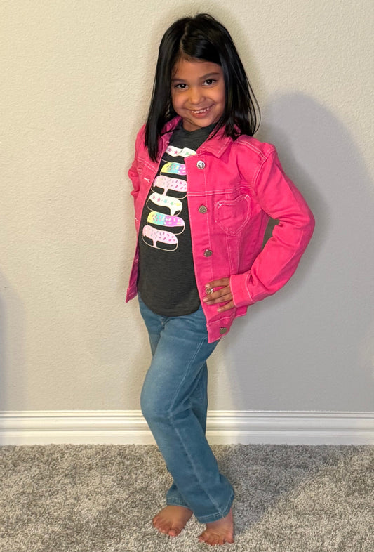 PINK DENIM JACKET WITH HEART POCKET