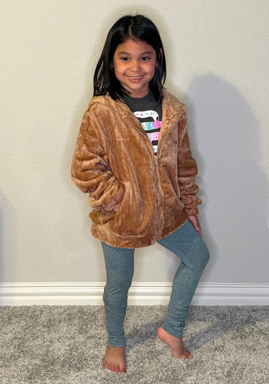 VELVET FUR HOODIE JACKET - MOCHA