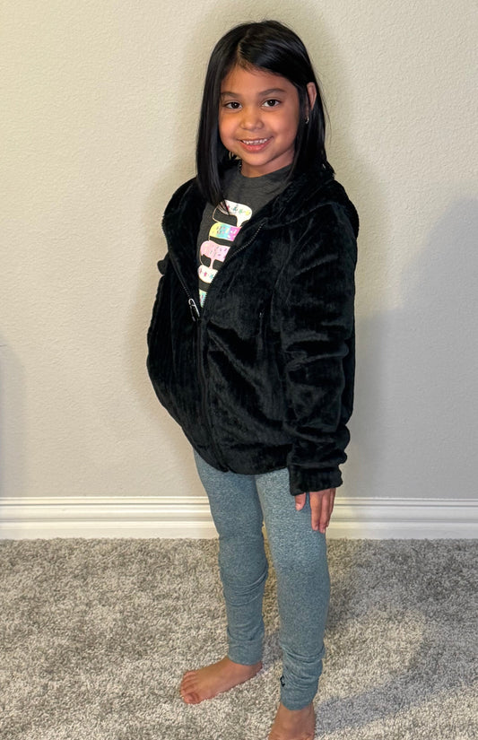 VELVET FUR HOODIE JACKET - BLACK