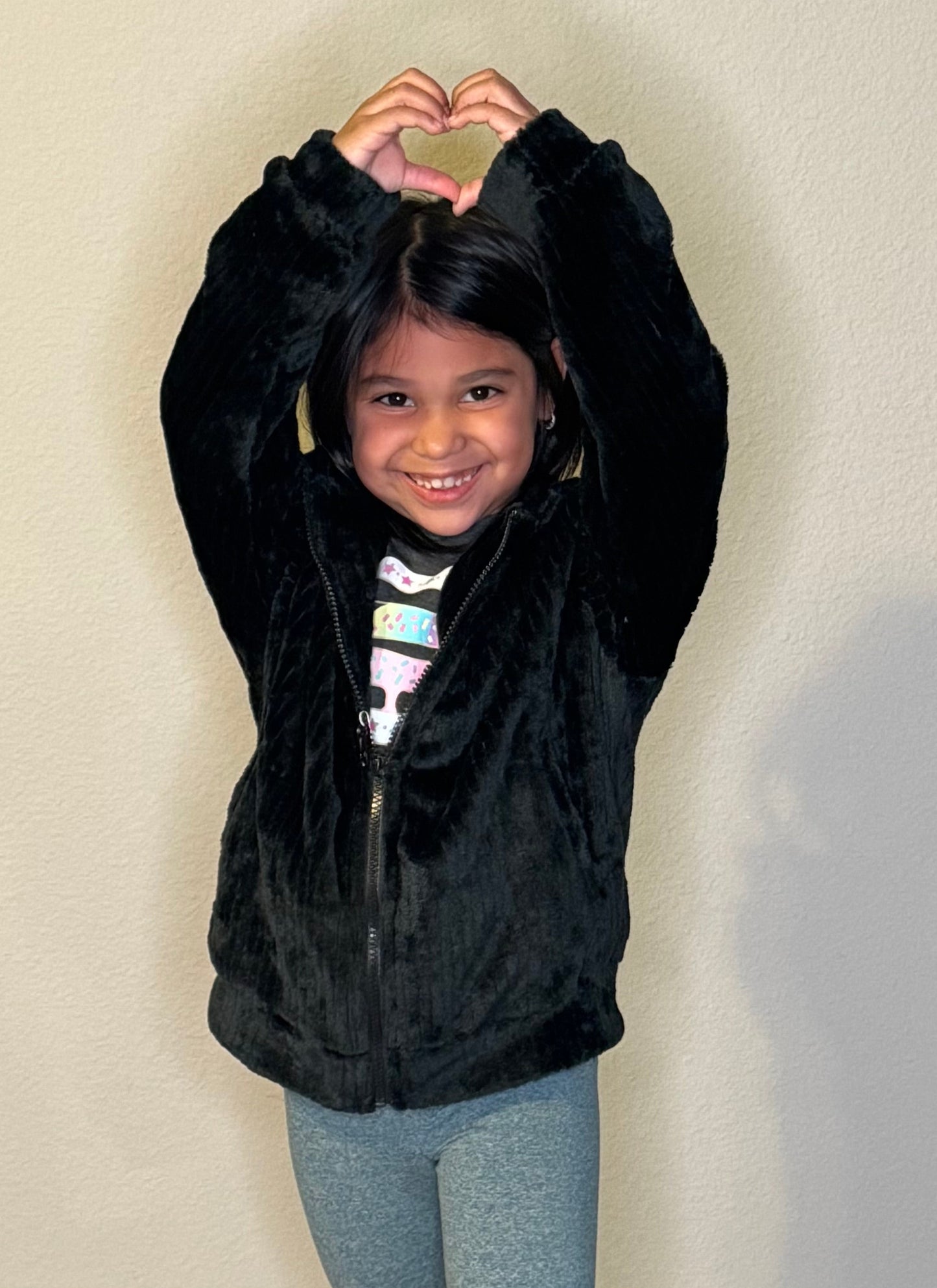 VELVET FUR HOODIE JACKET - BLACK