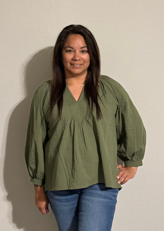 FALL FLAIR TOP - OLIVE