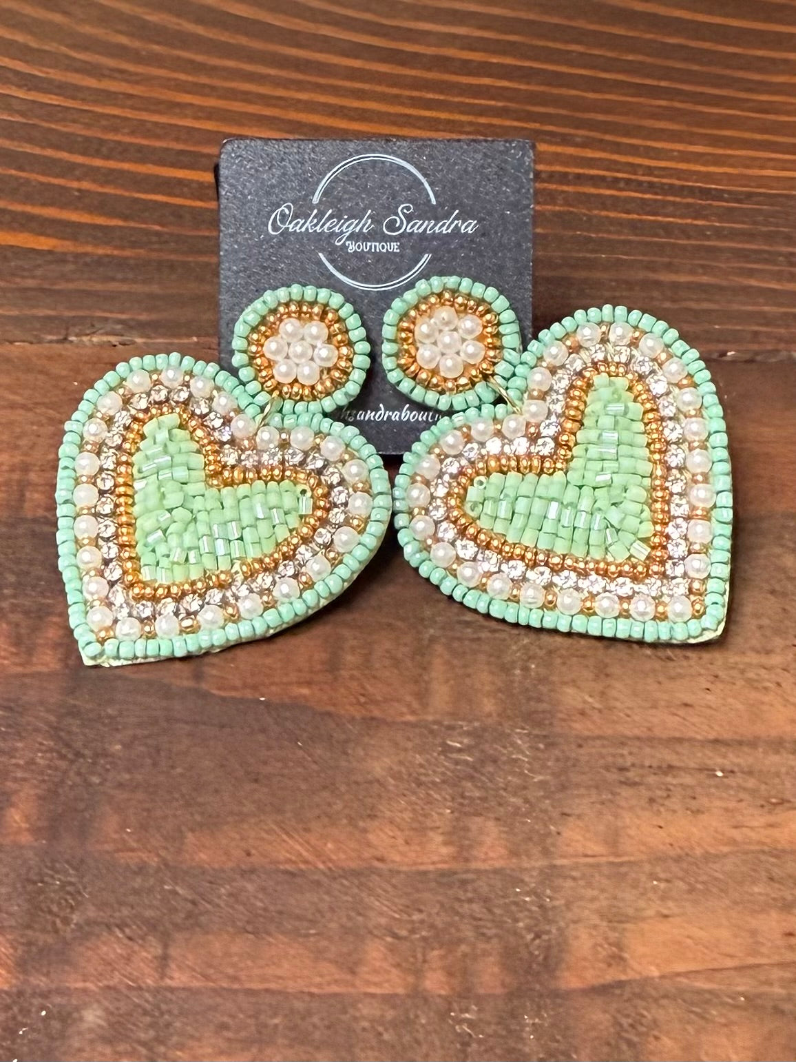 GREEN HEART BEADED EARRINGS