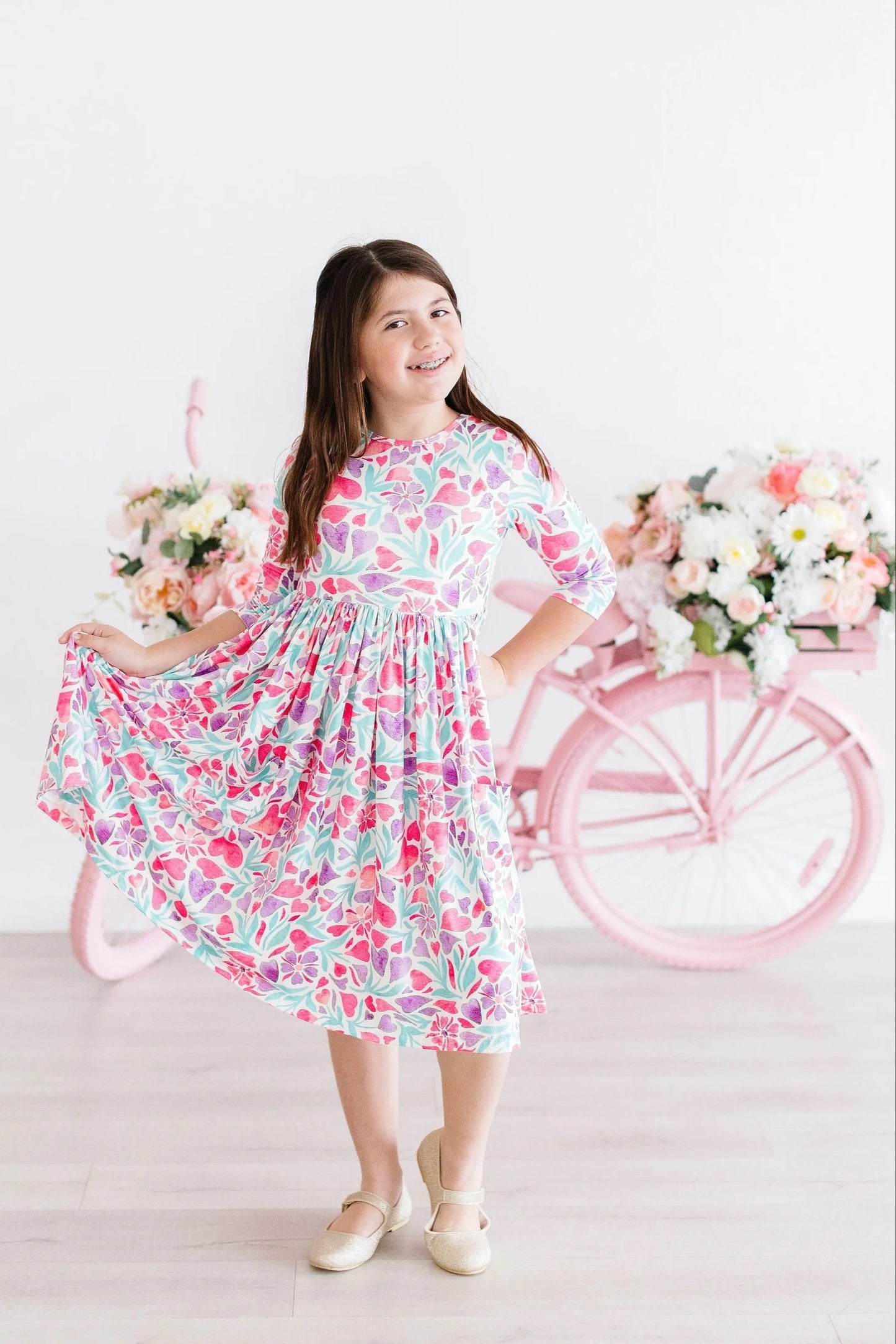 KAYLEIGH TWIRL DRESS - WATERCOLOR HEARTS