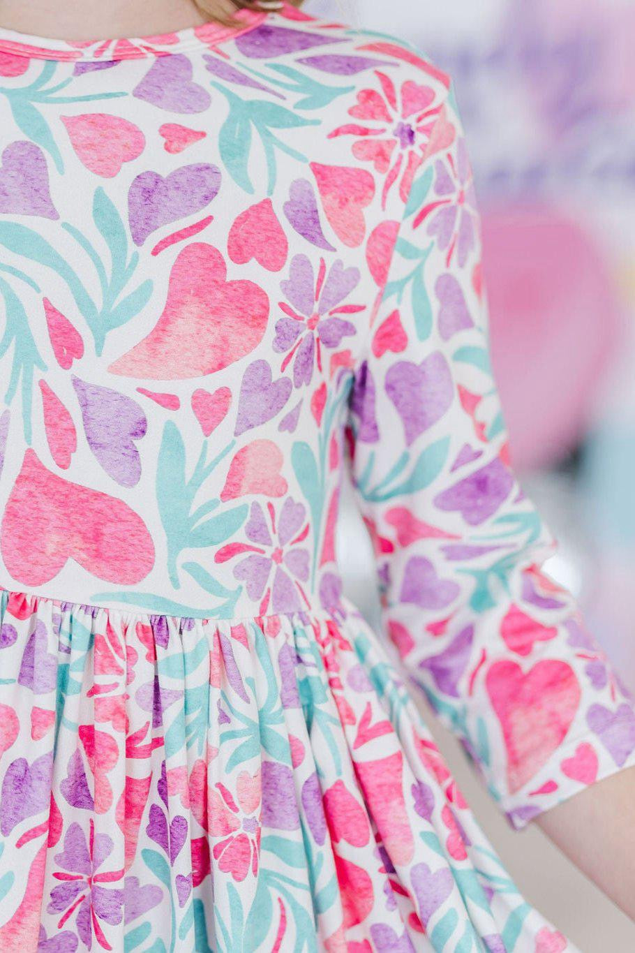 KAYLEIGH TWIRL DRESS - WATERCOLOR HEARTS