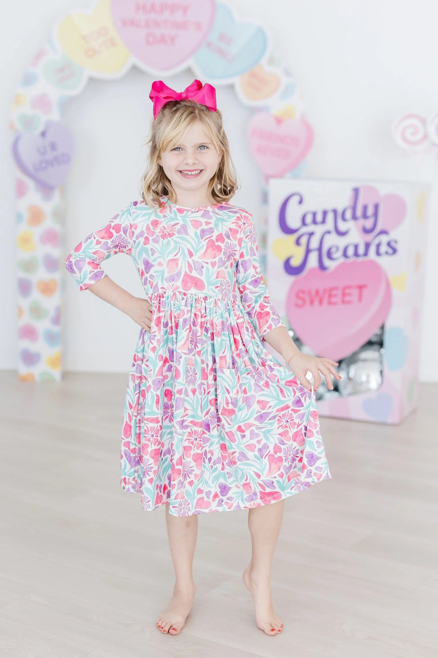 KAYLEIGH TWIRL DRESS - WATERCOLOR HEARTS