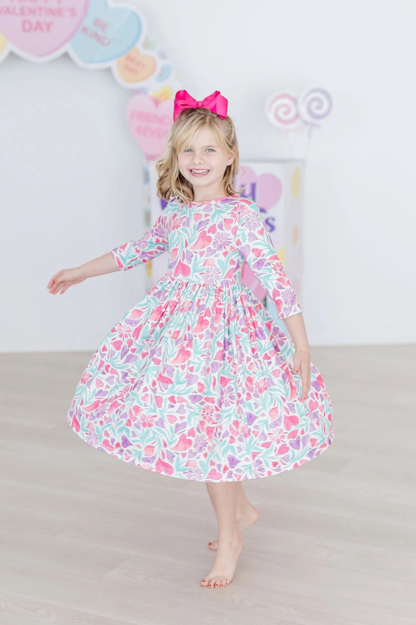 KAYLEIGH TWIRL DRESS - WATERCOLOR HEARTS