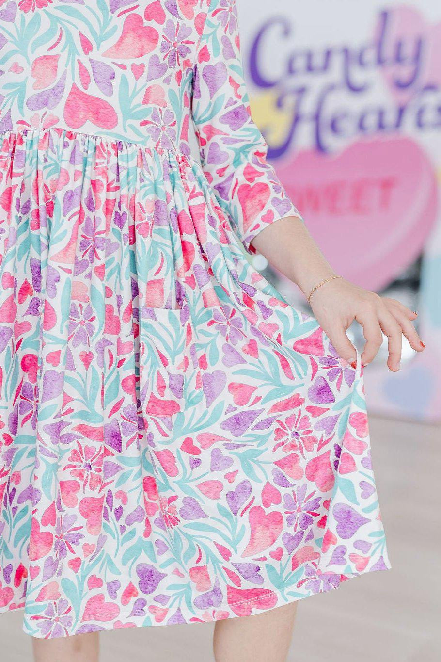 KAYLEIGH TWIRL DRESS - WATERCOLOR HEARTS