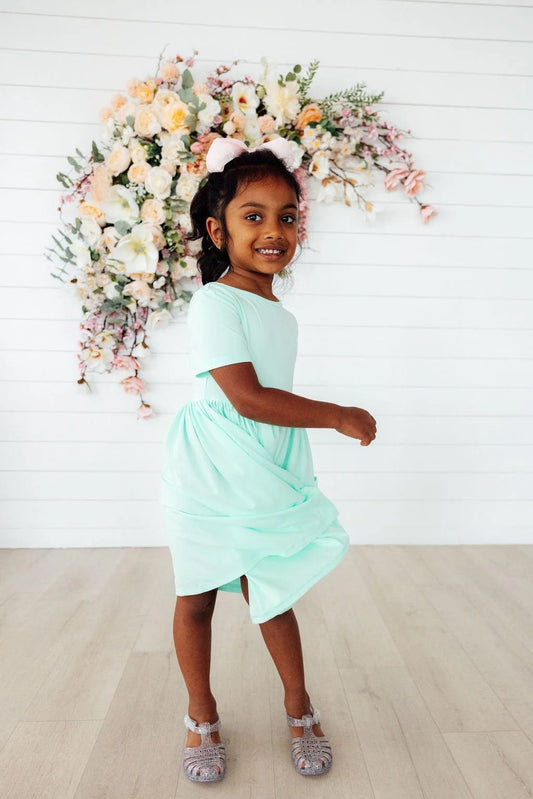 CARLY TWIRL DRESS - PASTEL GREEN