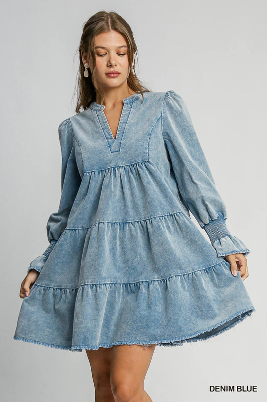 DENIM & CORDS DRESS- DENIM BLUE