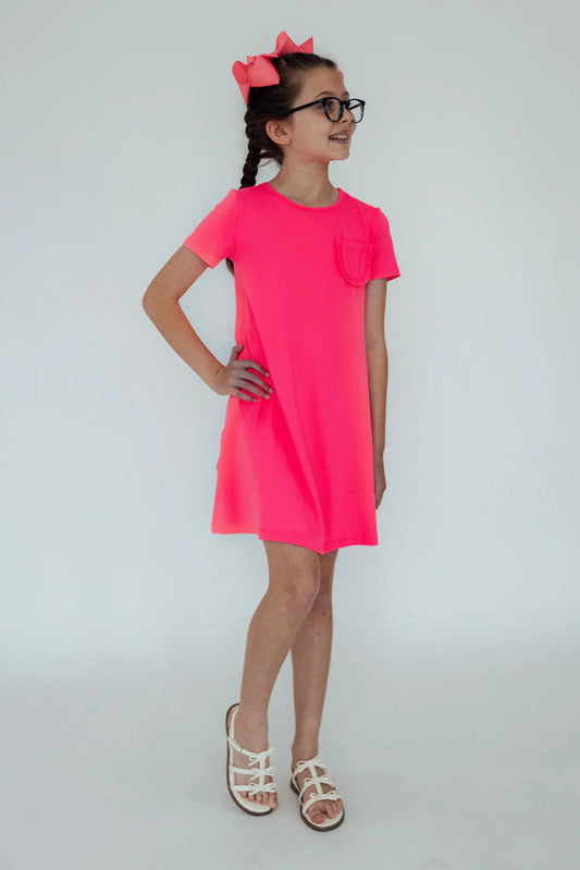 LILLIE T-SHIRT DRESS - NEON PINK
