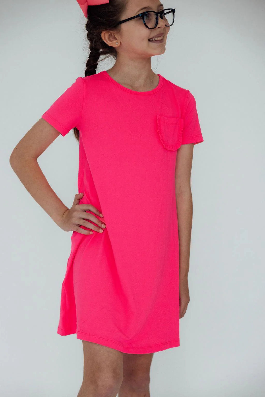 LILLIE T-SHIRT DRESS - NEON PINK