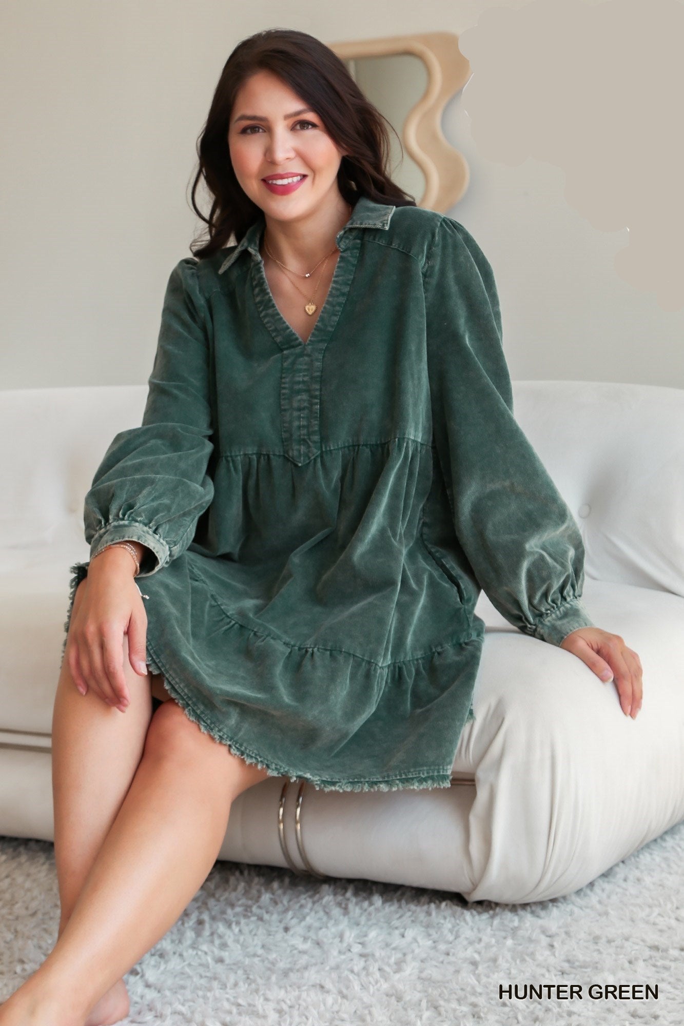 COOLER DAYS COMING DRESS - HUNTER GREEN