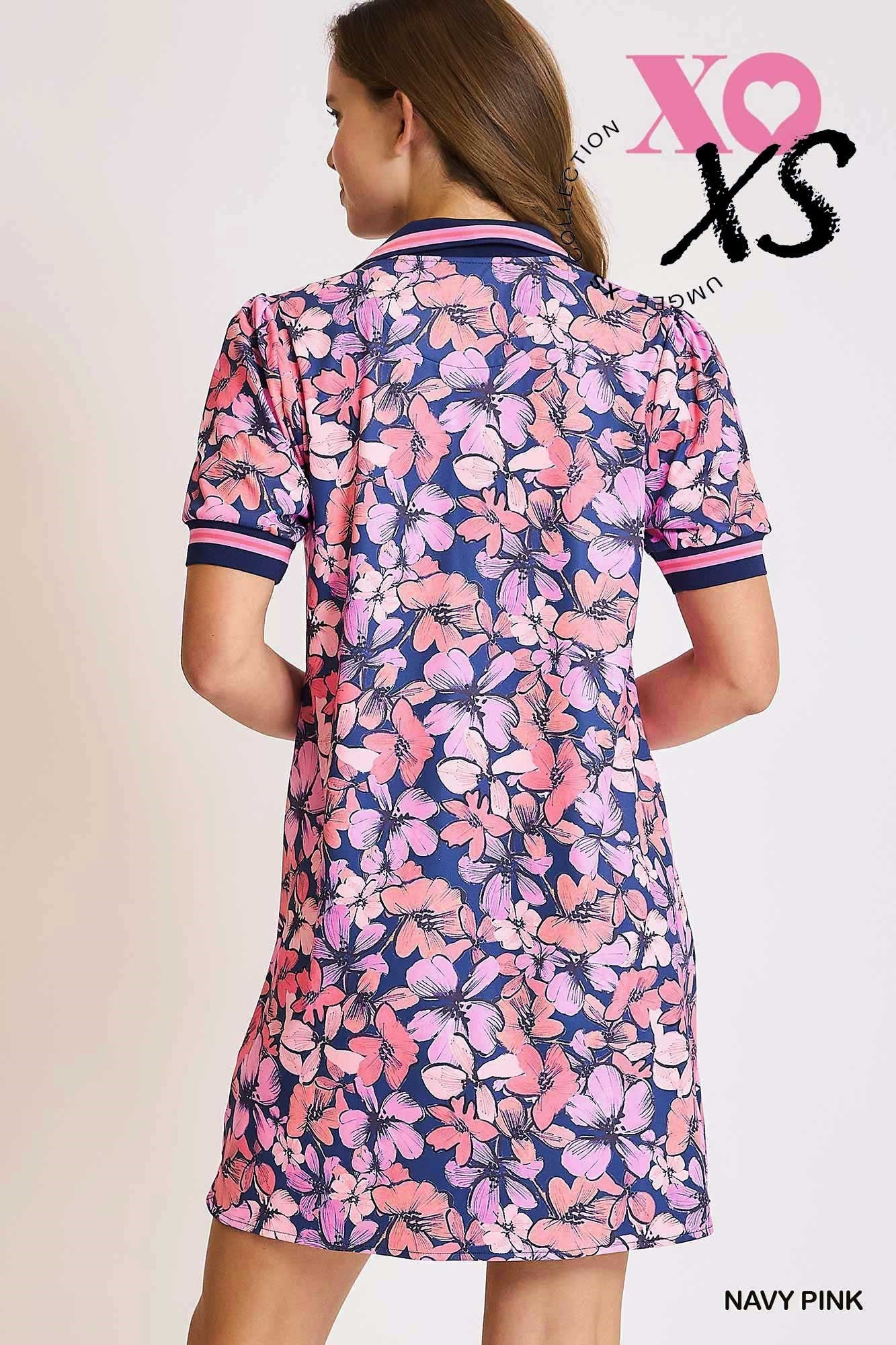 SPORTY FLORALS DRESS - NAVY/PINK