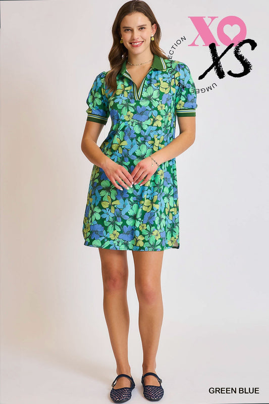SPORTY FLORALS DRESS - GREEN/BLUE