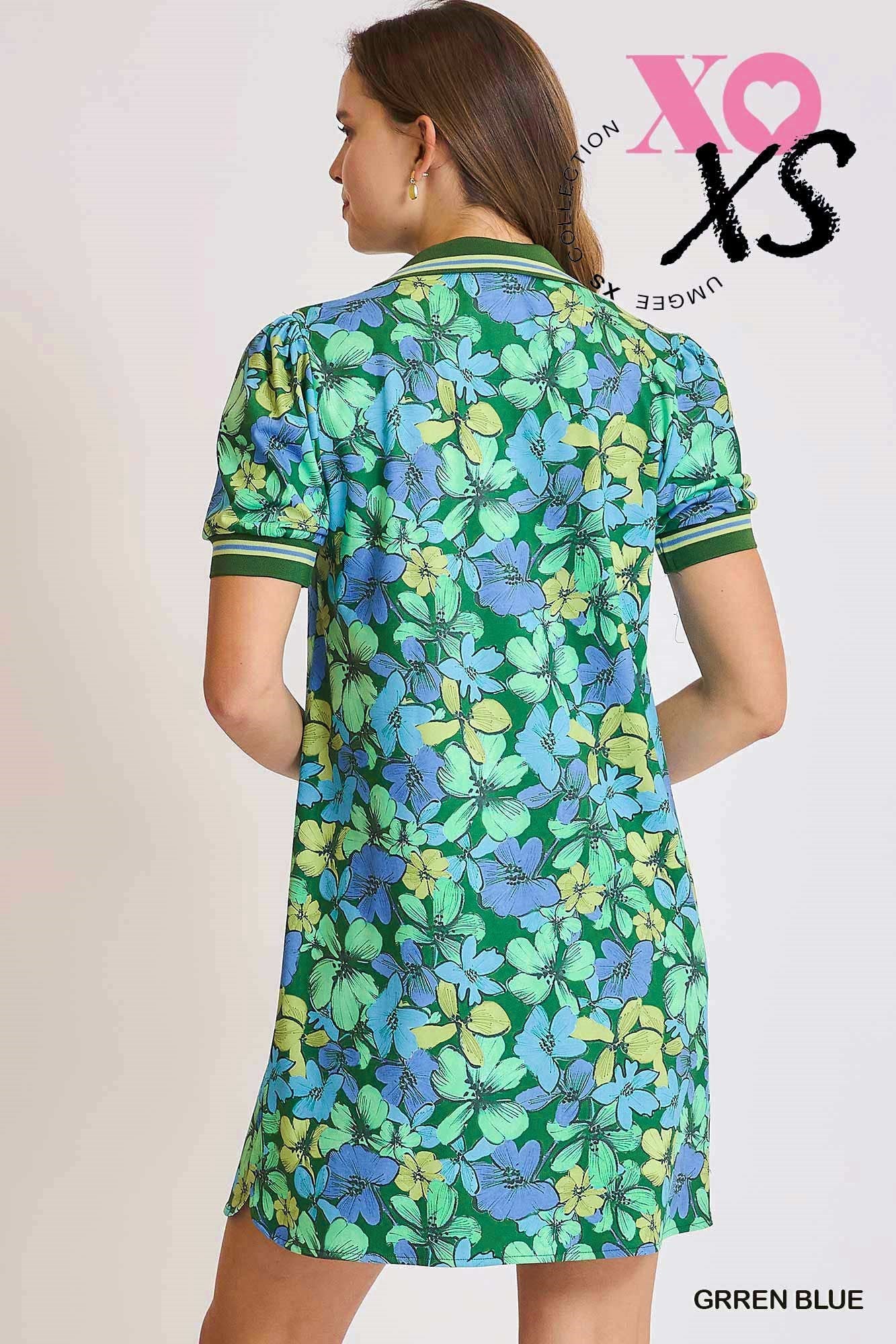 SPORTY FLORALS DRESS - GREEN/BLUE